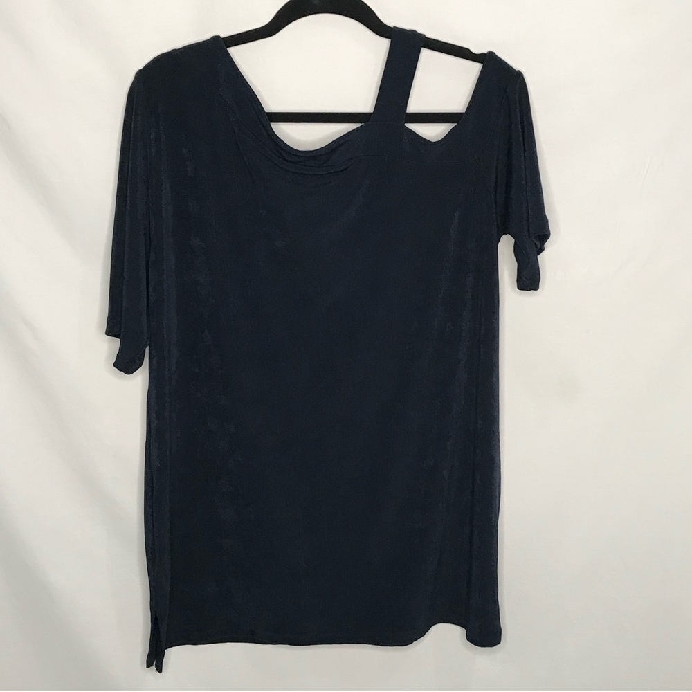 NWT Chico's Travelers Elbow Sleeve Off Shoulder Tunic Top Dark Blue Sz 3 (16/18) - Picture 9 of 15